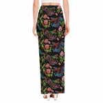 Chinese Dragon Flower Pattern Print High Slit Maxi Skirt