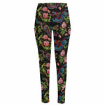 Chinese Dragon Flower Pattern Print High-Waisted Pocket Leggings
