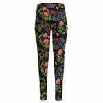 Chinese Dragon Flower Pattern Print High-Waisted Pocket Leggings