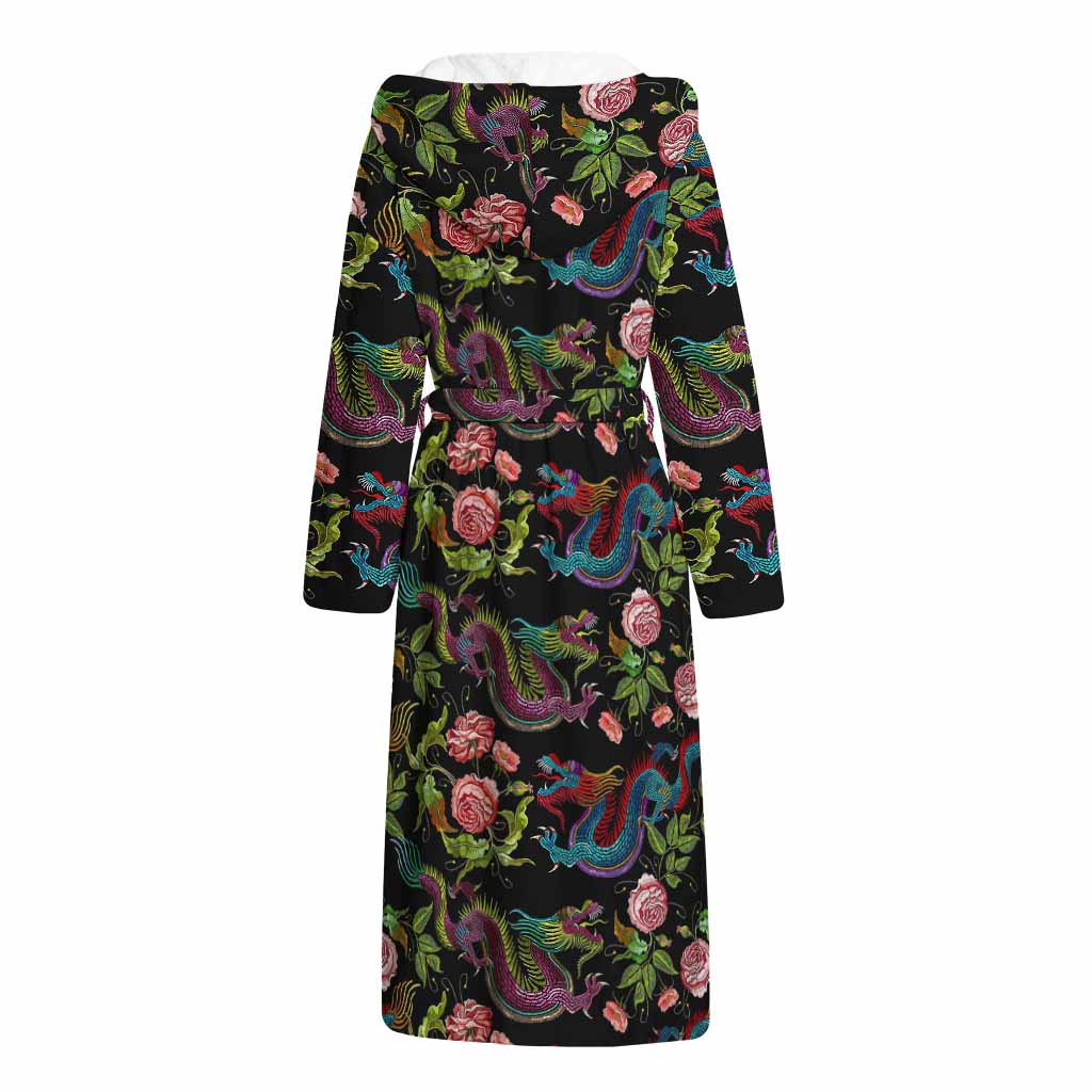 Chinese Dragon Flower Pattern Print Hooded Bathrobe