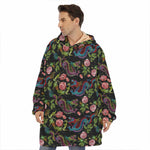 Chinese Dragon Flower Pattern Print Hoodie Blanket