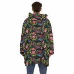 Chinese Dragon Flower Pattern Print Hoodie Blanket