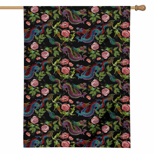 Chinese Dragon Flower Pattern Print House Flag