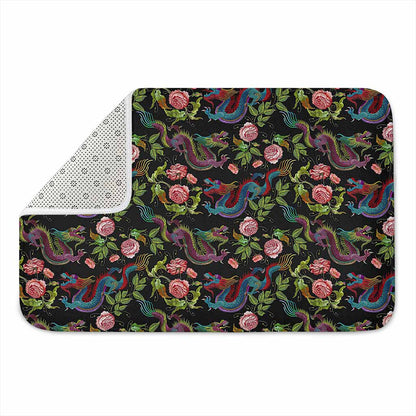 Chinese Dragon Flower Pattern Print Indoor Door Mat