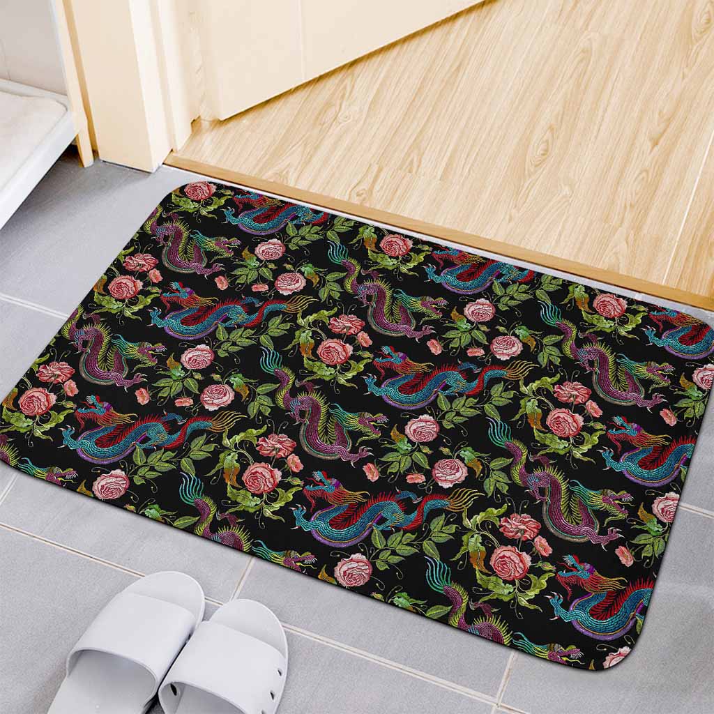 Chinese Dragon Flower Pattern Print Indoor Door Mat