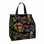 Chinese Dragon Flower Pattern Print Insulated Lunch Tote