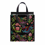 Chinese Dragon Flower Pattern Print Insulated Lunch Tote