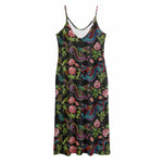 Chinese Dragon Flower Pattern Print Jersey Midi Cami Dress