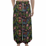 Chinese Dragon Flower Pattern Print Lantern Pants