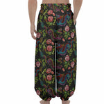 Chinese Dragon Flower Pattern Print Lantern Pants
