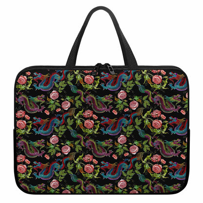 Chinese Dragon Flower Pattern Print Laptop Sleeve With Handle