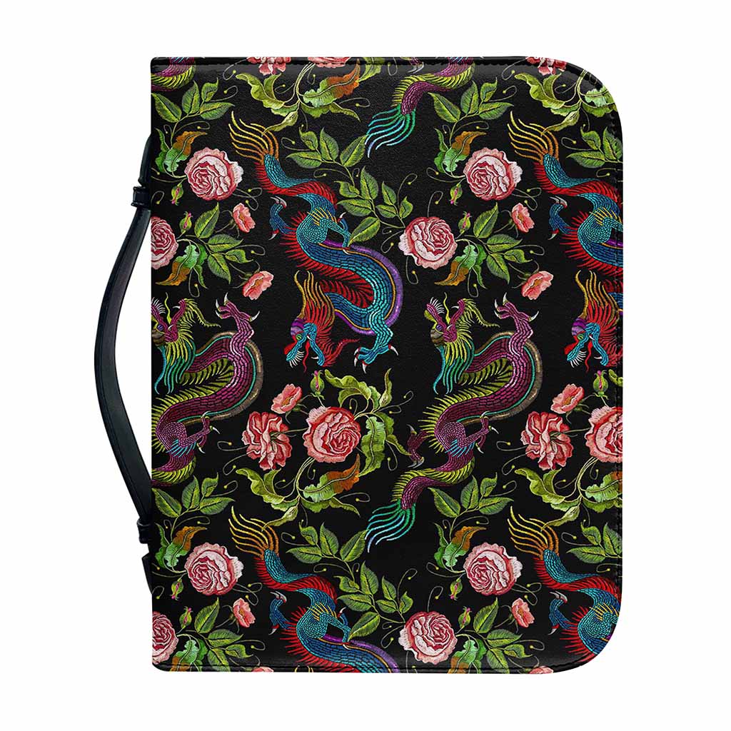 Chinese Dragon Flower Pattern Print Leather Bible Cover