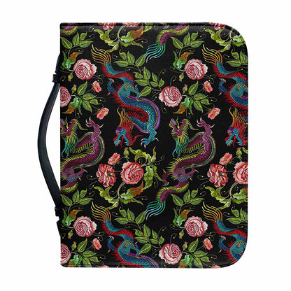 Chinese Dragon Flower Pattern Print Leather Bible Cover