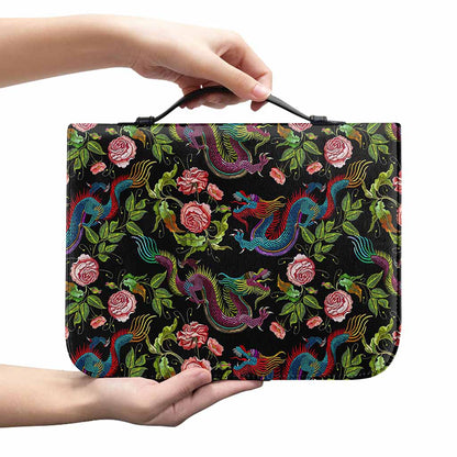Chinese Dragon Flower Pattern Print Leather Bible Cover