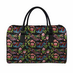 Chinese Dragon Flower Pattern Print Leather Duffle Bag