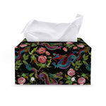 Chinese Dragon Flower Pattern Print Leather Tissue Box Cover