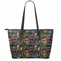 Chinese Dragon Flower Pattern Print Leather Tote Bag With Zipper