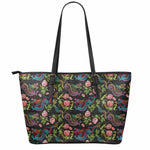 Chinese Dragon Flower Pattern Print Leather Tote Bag