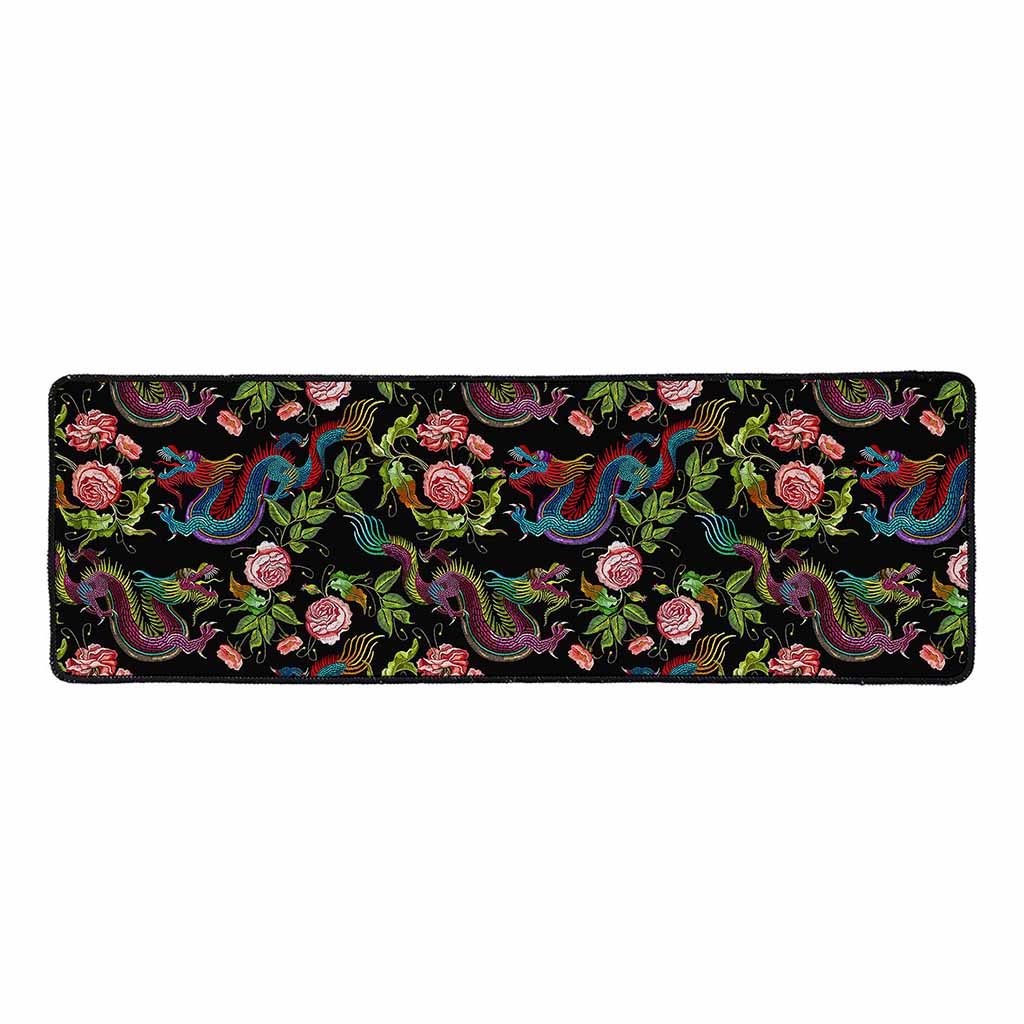 Chinese Dragon Flower Pattern Print Long Kitchen Mat