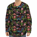 Chinese Dragon Flower Pattern Print Long Sleeve Baseball Jersey