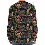 Chinese Dragon Flower Pattern Print Long Sleeve Baseball Jersey