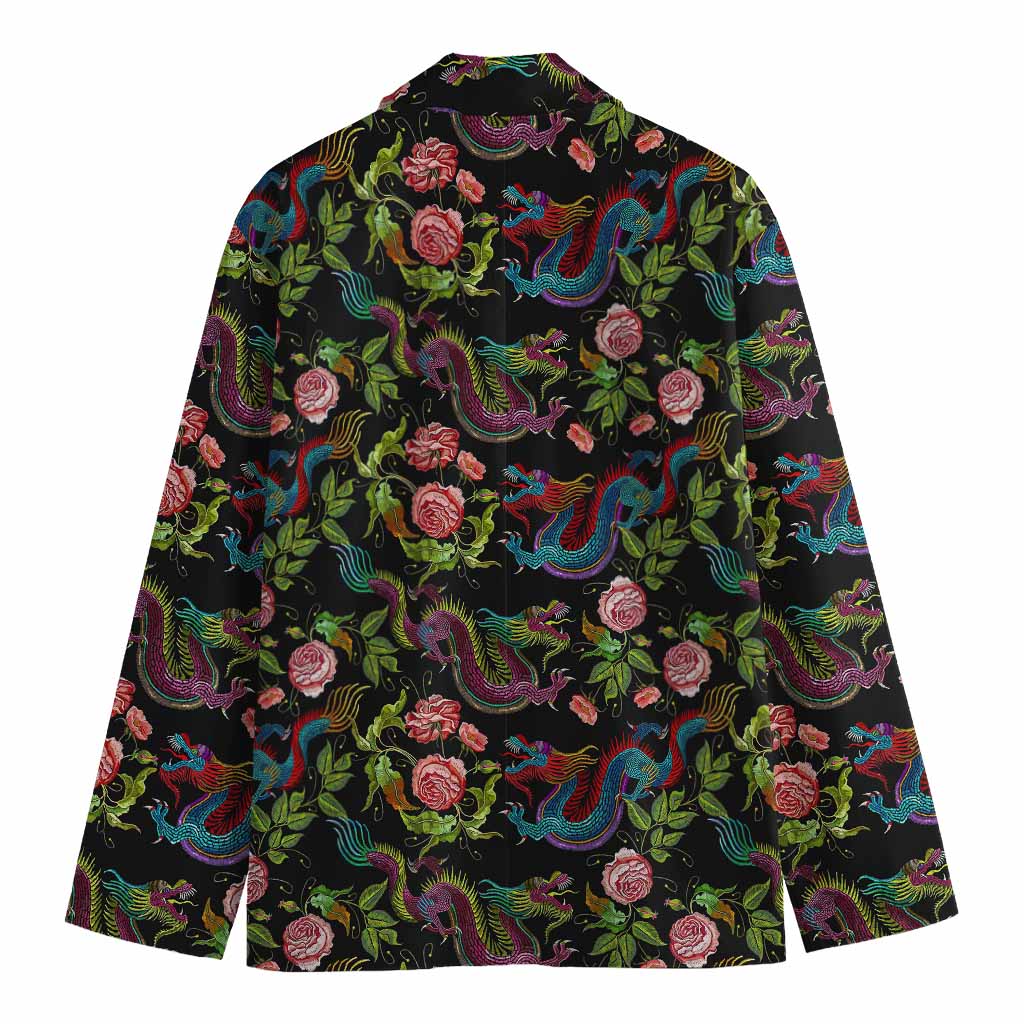 Chinese Dragon Flower Pattern Print Men's Blazer