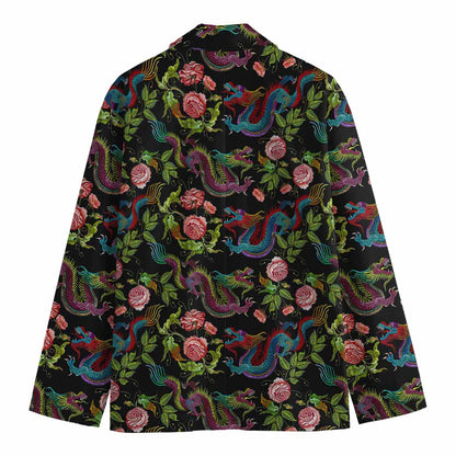 Chinese Dragon Flower Pattern Print Men's Blazer