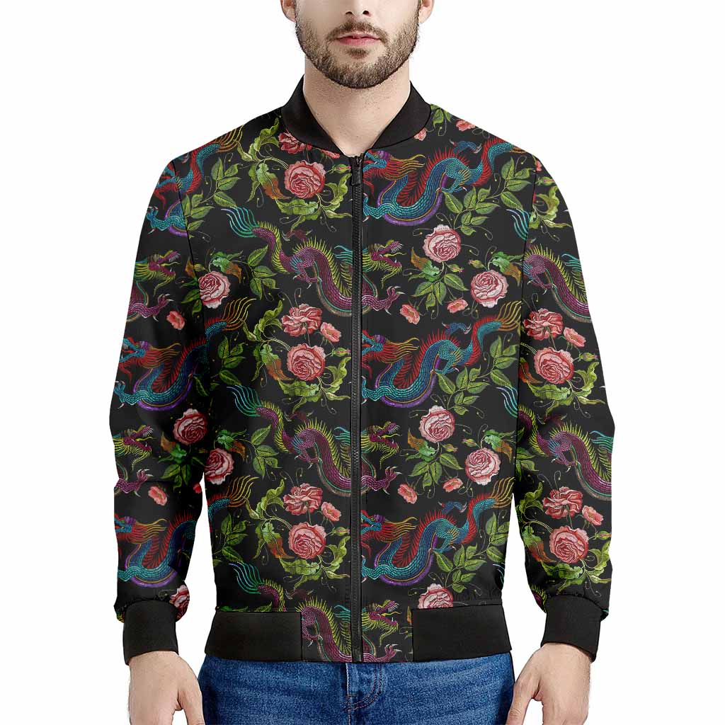 Chinese Dragon Flower Pattern Print Men's Bomber Jacket