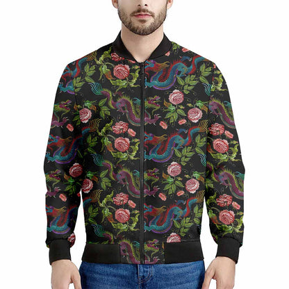 Chinese Dragon Flower Pattern Print Men's Bomber Jacket