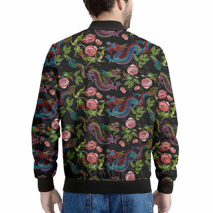 Chinese Dragon Flower Pattern Print Men's Bomber Jacket