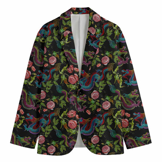 Chinese Dragon Flower Pattern Print Men's Cotton Blazer