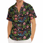 Chinese Dragon Flower Pattern Print Men's Deep V-Neck Shirt