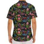 Chinese Dragon Flower Pattern Print Men's Deep V-Neck Shirt