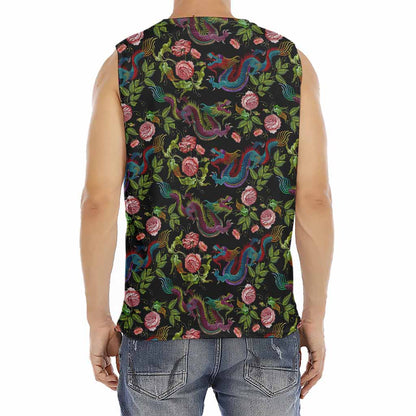 Chinese Dragon Flower Pattern Print Men's Fitness Tank Top