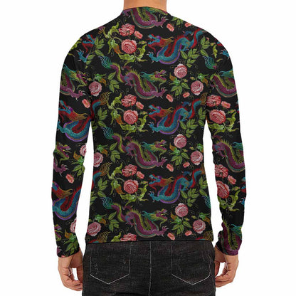 Chinese Dragon Flower Pattern Print Men's Long Sleeve Rash Guard