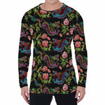 Chinese Dragon Flower Pattern Print Men's Long Sleeve T-Shirt