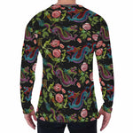 Chinese Dragon Flower Pattern Print Men's Long Sleeve T-Shirt