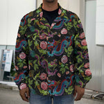 Chinese Dragon Flower Pattern Print Men's Shirt Jacket