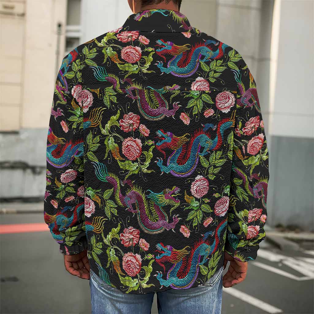 Chinese Dragon Flower Pattern Print Men's Shirt Jacket