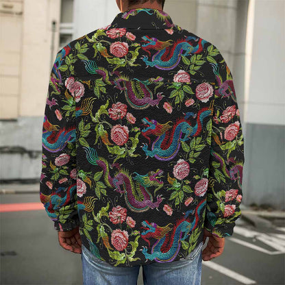 Chinese Dragon Flower Pattern Print Men's Shirt Jacket