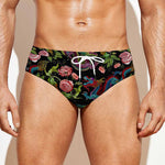 Chinese Dragon Flower Pattern Print Men's Swim Briefs