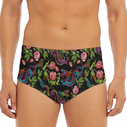 Chinese Dragon Flower Pattern Print Men's Triangle Swim Briefs
