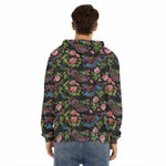 Chinese Dragon Flower Pattern Print Men's Velvet Pullover Hoodie