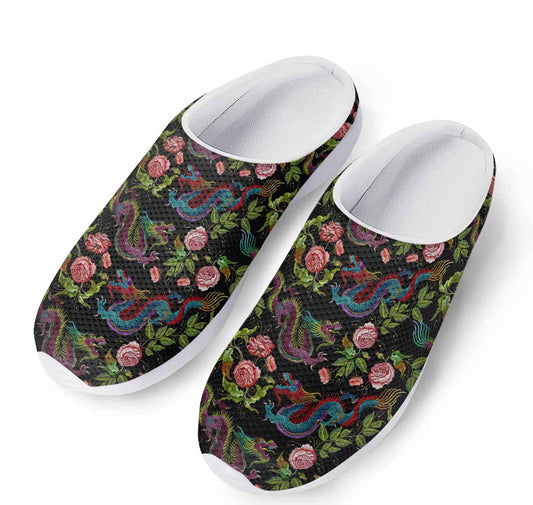 Chinese Dragon Flower Pattern Print Mesh Casual Shoes