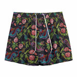 Chinese Dragon Flower Pattern Print Mesh Shorts