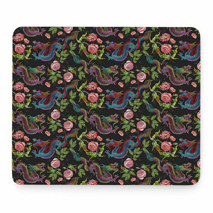 Chinese Dragon Flower Pattern Print Mouse Pad