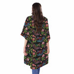 Chinese Dragon Flower Pattern Print Open Front Beach Cover Up