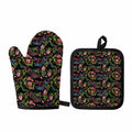 Chinese Dragon Flower Pattern Print Oven Mitt And Pot Holder Set