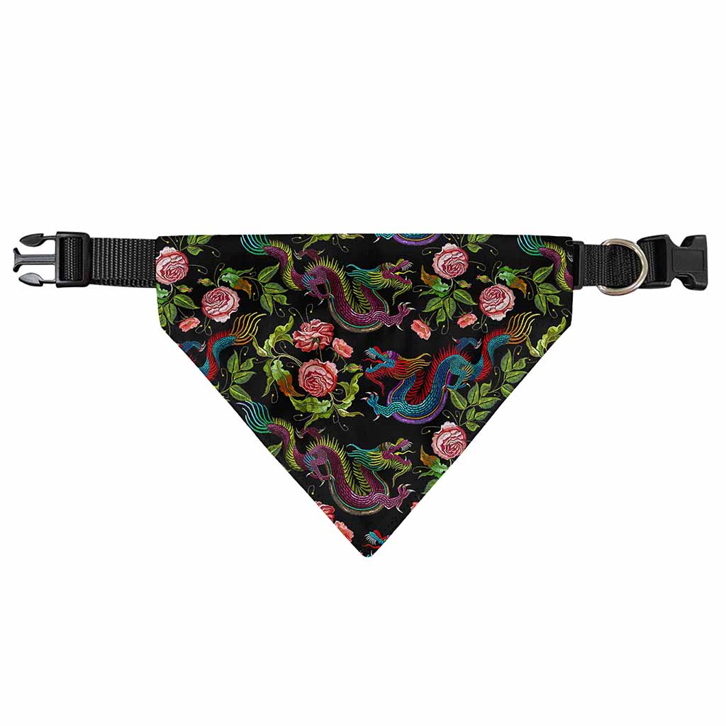 Chinese Dragon Flower Pattern Print Over The Collar Dog Bandana