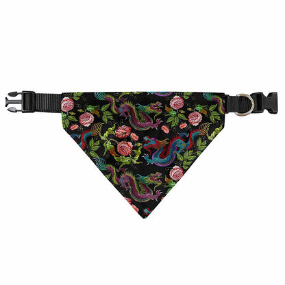 Chinese Dragon Flower Pattern Print Over The Collar Dog Bandana